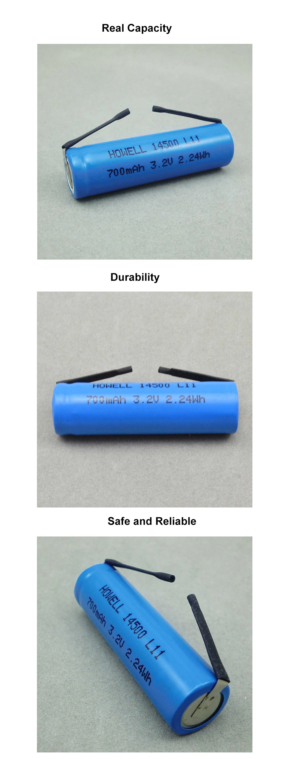 Rechargeable 14500 LiFePO4 Battery Cell 3.2V 700mAh